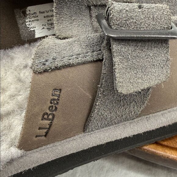LL Bean Shoes Mens 13 M Gray Leather Lamb Fur Wicked Good Slipper Scuffs main image 9